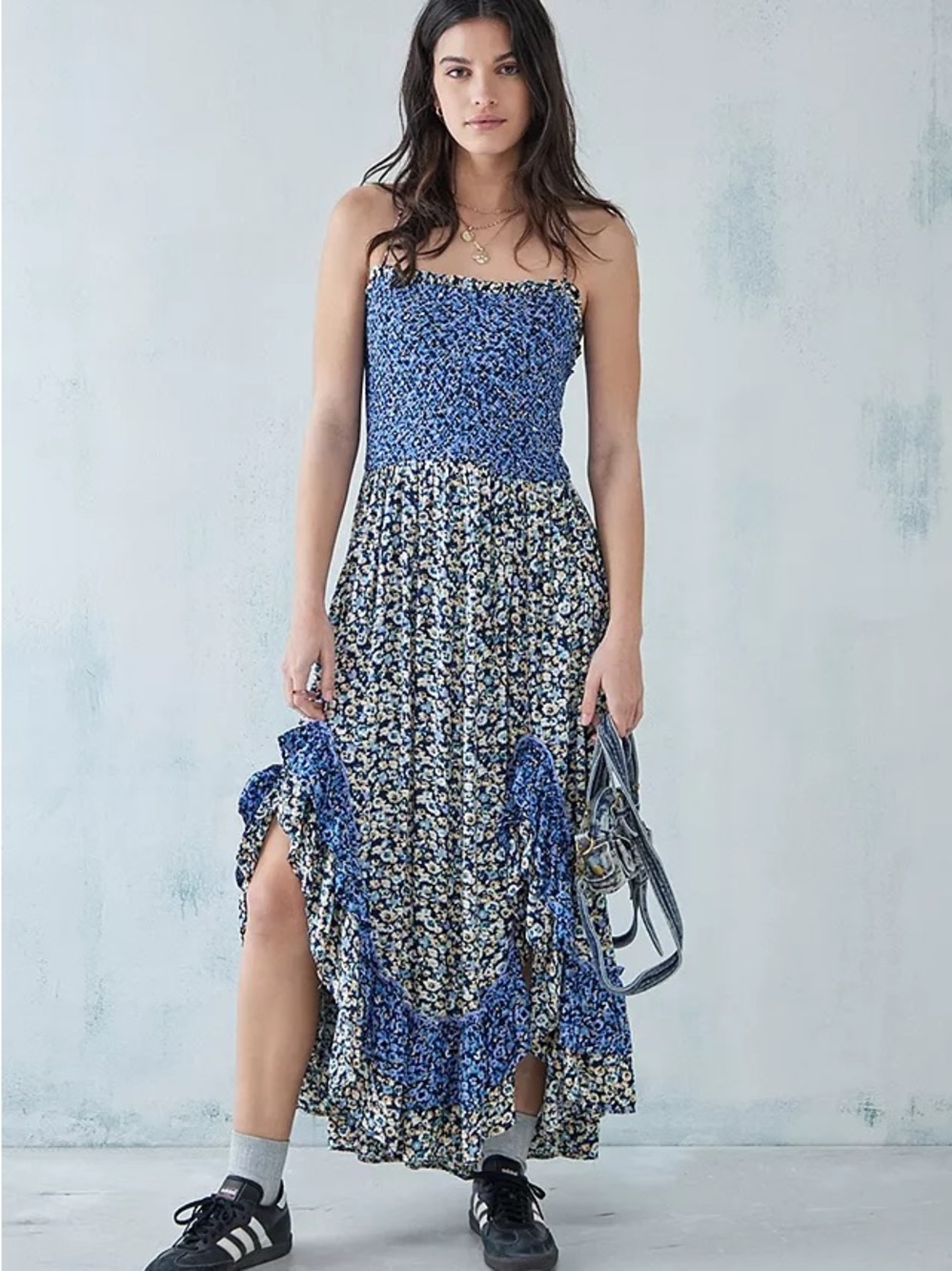 Free People One I Love MIDI Dress | Blue Smocked Floral